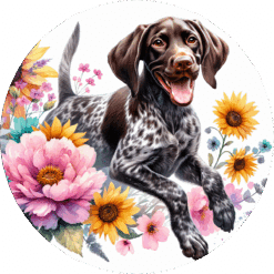 German Shorthaired Pointer in Flowers Ceramic Coaster - Render