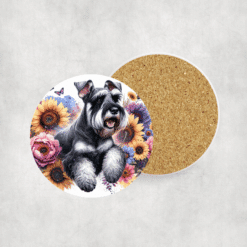 Giant Schnauzer in Flowers Ceramic Coaster - Lifestyle