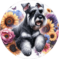 Giant Schnauzer in Flowers Ceramic Coaster - Render