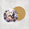 Golden Retriever in Flowers Ceramic Coaster - Lifestyle