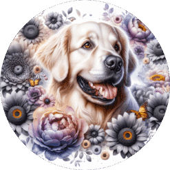 Golden Retriever in Flowers Ceramic Coaster - Render