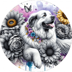 Great Pyrenees in Flowers Ceramic Coaster - Render
