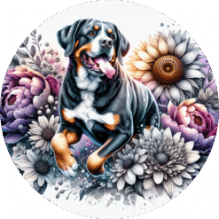 Greater Swiss Mountain Dog in Flowers Ceramic Coaster - Render
