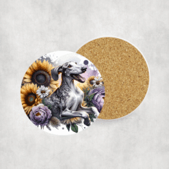 Ibizan Hound in Flowers Ceramic Coaster - Lifestyle