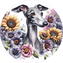 Italian Greyhound in Flowers Ceramic Coaster - Render
