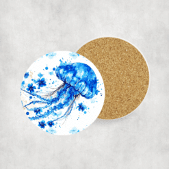 Jellyfish Blue Floral Ceramic Coaster - Lifestyle