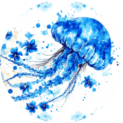 Jellyfish Blue Floral Ceramic Coaster - Render