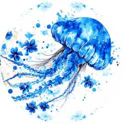 Jellyfish Blue Floral Round Earrings - Render