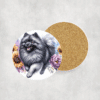 Keeshond in Flowers Ceramic Coaster - Lifestyle