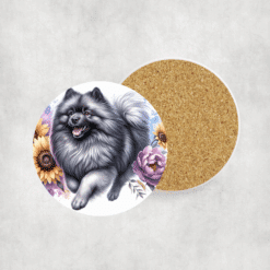 Keeshond in Flowers Ceramic Coaster - Lifestyle