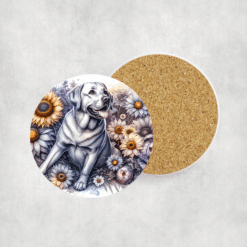 Labrador Retriever in Flowers Ceramic Coaster - Lifestyle