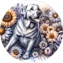 Labrador Retriever in Flowers Ceramic Coaster - Render