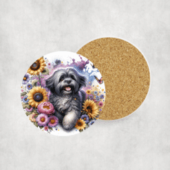 Lhasa Apso in Flowers Ceramic Coaster - Lifestyle