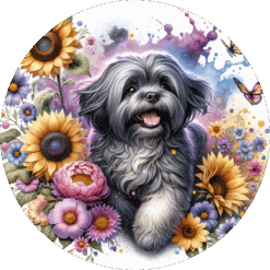 Lhasa Apso in Flowers Ceramic Coaster - Render