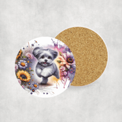 Maltese in Flowers Ceramic Coaster - Lifestyle