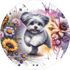 Maltese in Flowers Ceramic Coaster - Render