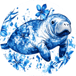Manatee Blue Floral Ceramic Coaster - Render