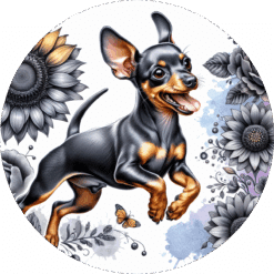 Miniature Pinscher in Flowers Ceramic Coaster - Render