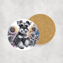 Miniature Schnauzer in Flowers Ceramic Coaster - Lifestyle