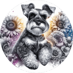 Miniature Schnauzer in Flowers Ceramic Coaster - Render