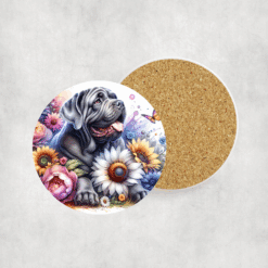 Neapolitan Mastiff in Flowers Ceramic Coaster - Lifestyle