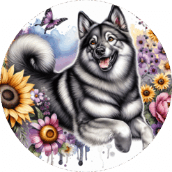 Norwegian Elkhound in Flowers Ceramic Coaster - Render