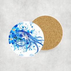 Octopus Blue Floral Ceramic Coaster - Lifestyle