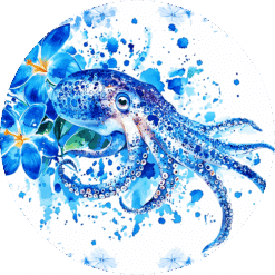Octopus Blue Floral Ceramic Coaster - Render