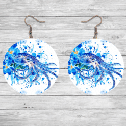 Octopus Blue Floral Round Earrings - Lifestyle