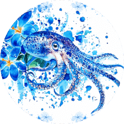 Octopus Blue Floral Round Earrings - Render