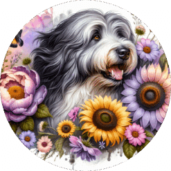 Old English Sheepdog in Flowers Ceramic Coaster - Render
