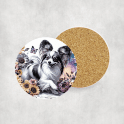 Papillon in Flowers Ceramic Coaster - Lifestyle