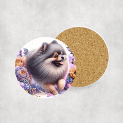Pomeranian in Flowers Ceramic Coaster - Lifestyle