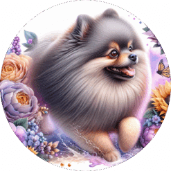 Pomeranian in Flowers Ceramic Coaster - Render