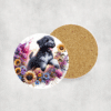 Portuguese Water Dog in Flowers Ceramic Coaster - Lifestyle