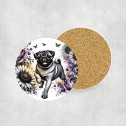 Pug in Flowers Ceramic Coaster - Lifestlye