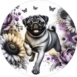 Pug in Flowers Ceramic Coaster - Render