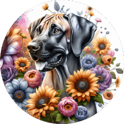 Rhodesian Ridgeback in Flowers Ceramic Coaster - Render