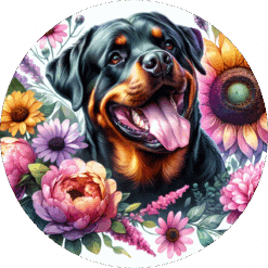 Rottweiler in Flowers Ceramic Coaster - Render