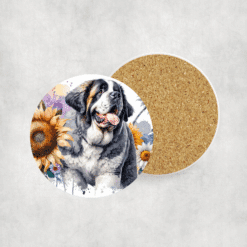 Saint Bernard in Flowers Ceramic Coaster - Lifestyle