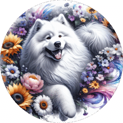 Samoyed in Flowers Ceramic Coaster - Render