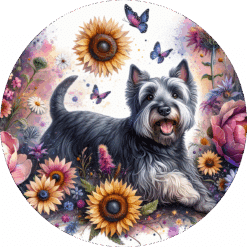 Scottish Terrier in Flowers Ceramic Coaster - Render