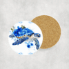 Sea Turtle Blue Floral Ceramic Coaster - Lifestyle