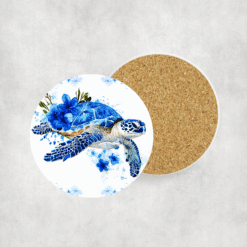 Sea Turtle Blue Floral Ceramic Coaster - Lifestyle