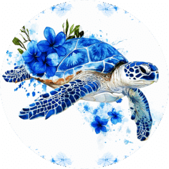 Sea Turtle Blue Floral Ceramic Coaster - Render