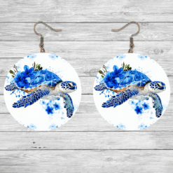 Sea Turtle Blue Floral Round Earrings - Lifestyle