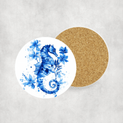 Seahorse Blue Floral Ceramic Coaster - Lifestyle