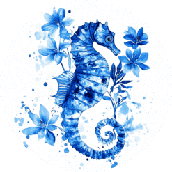 Seahorse Blue Floral Ceramic Coaster - Render