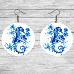 Seahorse Blue Floral Round Earrings - Lifestyle