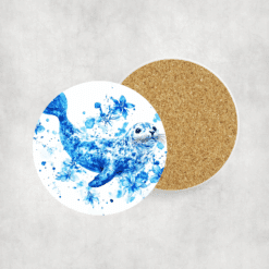 Seal Blue Floral Ceramic Coaster - Lifestyle